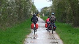 Riding along a very wet Greenway cycle path, Stratford-Upon-Avon, after a late departure from Stratford
